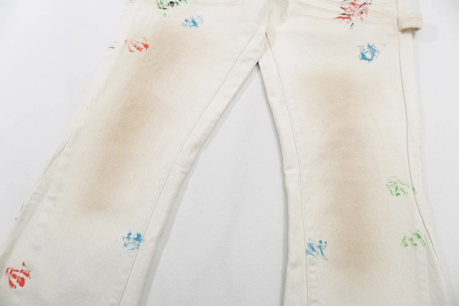 660#Gallery Dept new hand-painted splash-ink mud-dyed distressed style overalls logging pants washed off-white spliced ​​micro-flared jeans beautiful trendy versatile casual pants off-white S~XL P270